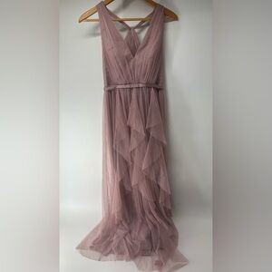 White by Vera Wang Mauve Ruffled Tulle Maxi Dress